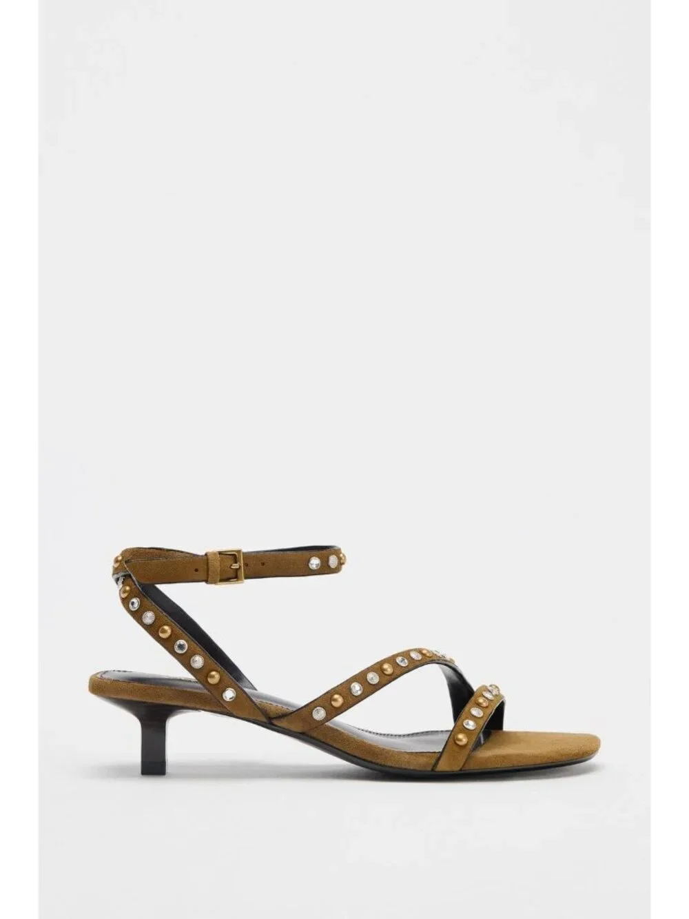 Zara Womens Suede Sandals EU 38 US 7.5 Olive Green Studded Heels 1346/610 NWOB - Picture 5 of 12